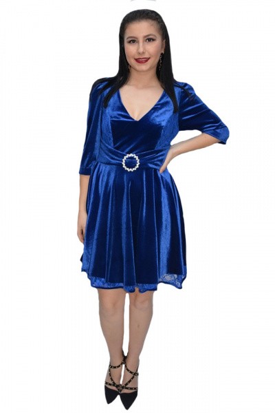 Rochie Mara din catifea cu insertii de dantela,albastru deschis