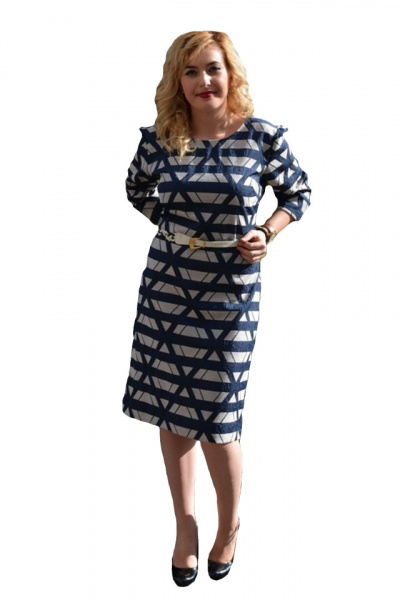 Rochie office, de culoare bleumarin, cu imprimeu in tesatura