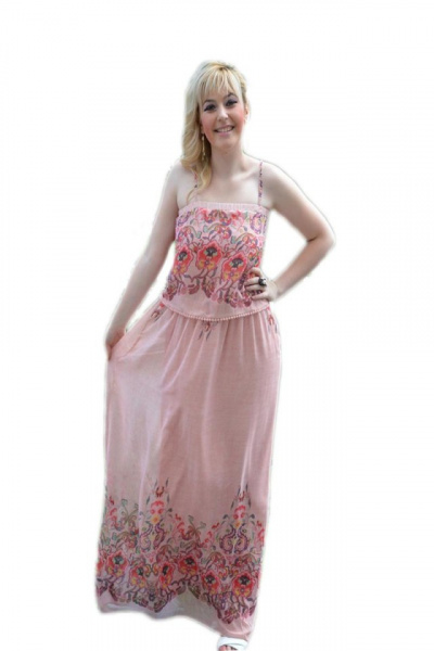 Rochie plamanie de vara, model lung cu elastic si bretele subtiri