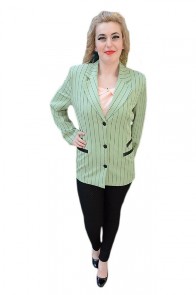 Sacou deosebit, cu dungi negre subtiri in material, verde deschis