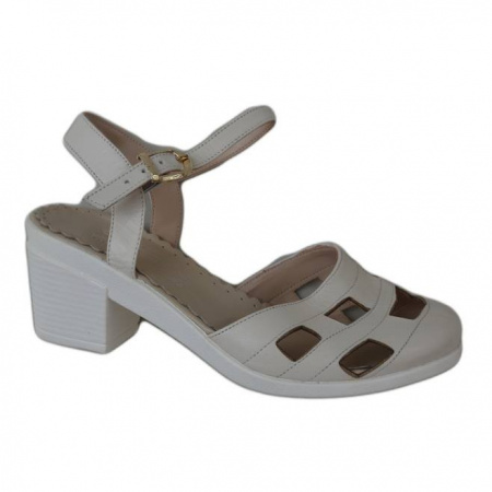 Sanda comoda, piele naturala bej, toc gros de inaltime medie