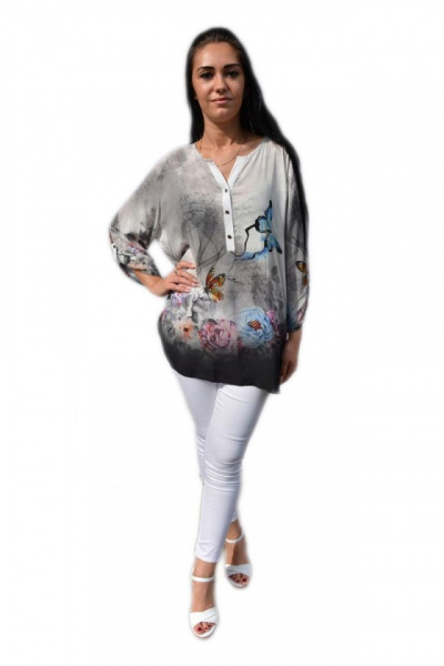 Bluza moderna, tinereasca, gri cu model de fluturi colorate