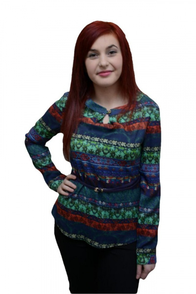 Camasa trendy cu guler mic rotund si maneca lunga, multicolor