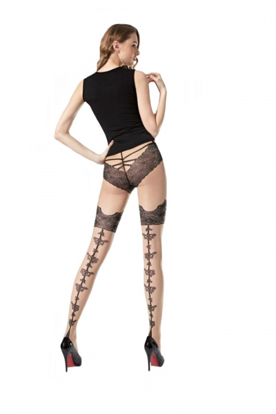 Ciorap elegant de culoarea piciorului cu model negru, de 20 DEN