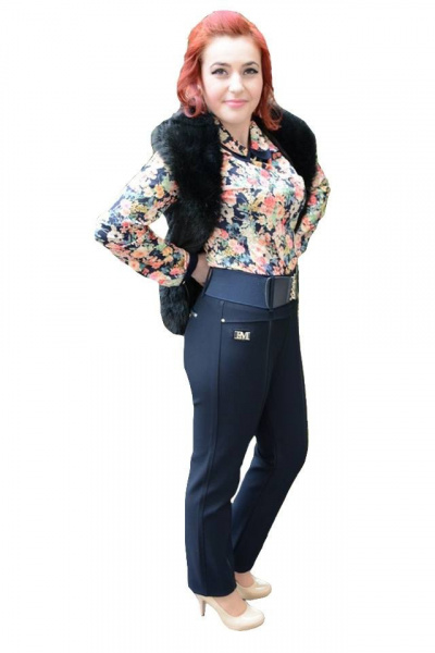 Pantalon lung masura mare, de culoare bleumarin, cu dunga in fata