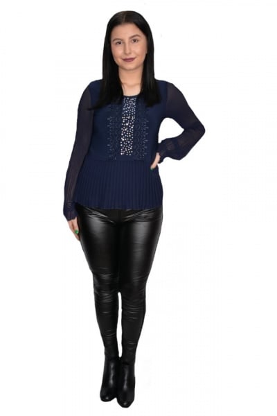 Pantalon Marisa tip colant cu insertii de piele in fata,negru