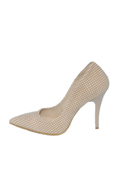 Pantof elegant cu toc inalt, tip stiletto, de culoare bej cu model