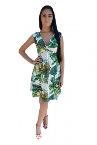 Rochie comoda de zi , decolteu in V fronsat, tonuri verde