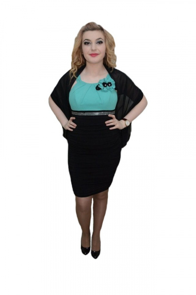 Rochie dama, nuanta de turcoaz, floare moderna aplicata