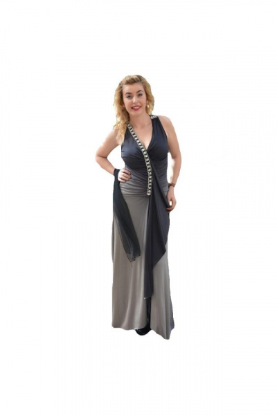 Rochie de ocazie rafinata, in degrade pe gri, cu insertii de strass-uri