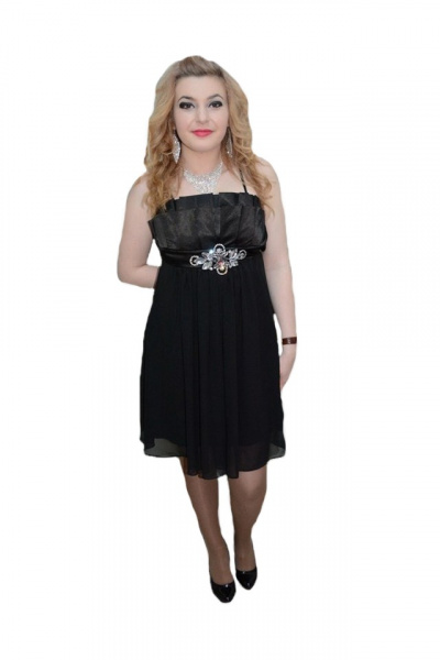 Rochie de seara, nuanta de negru, cristale argintii aplicate