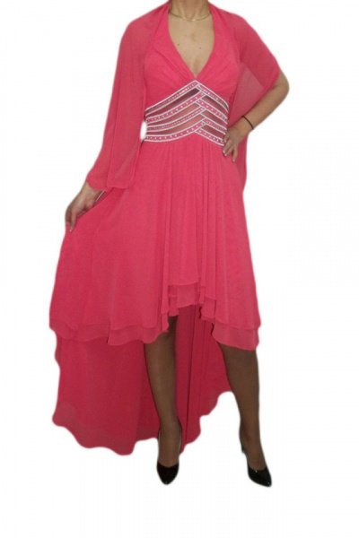 Rochie deosebita, pentru ocazii speciale, asimetrica, pe nuanta de corai
