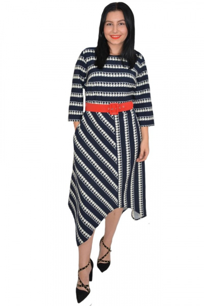 Rochie eleganta Zoey .model cu dungi pepit si croi asimetric,nuanta de bleumarin