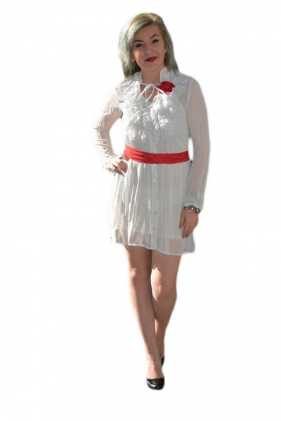 Rochie moderna, tinereasca, tip camasa, de culoare alb-rosu