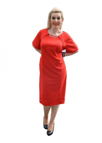 Rochie simpla de dama, de culoare rosie, cu decor auriu in fata