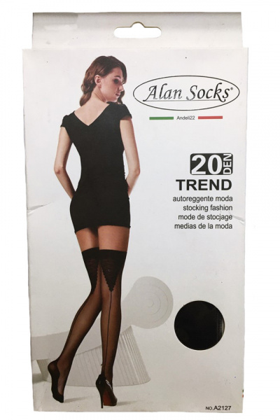 Ciorap rafinat cu banda, de culoare neagra cu model in spate