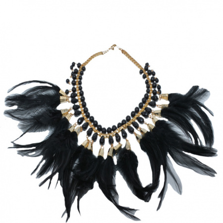 Colier chic, nuanta de negru, pene rafinate aplicate, pietre fine