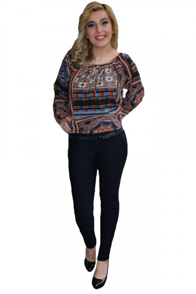 Pantalon trendy de toamnba-iarna, bleumarin cu design brodat