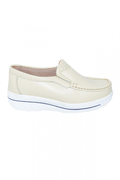 Pantofi bej cu talpa ortopedica ,din piele,model simplu