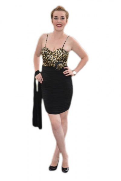 Rochie aparte de ocazii, mulata pe corp, cu insertie animal-print sus