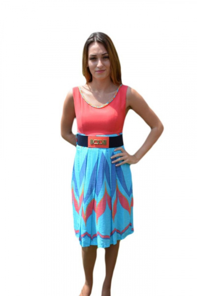 Rochie casual de vara fara maneca si imprimeu multicolor