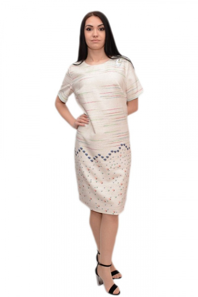 Rochie casual usor cambrata cu imprimeu multicolor, de vara