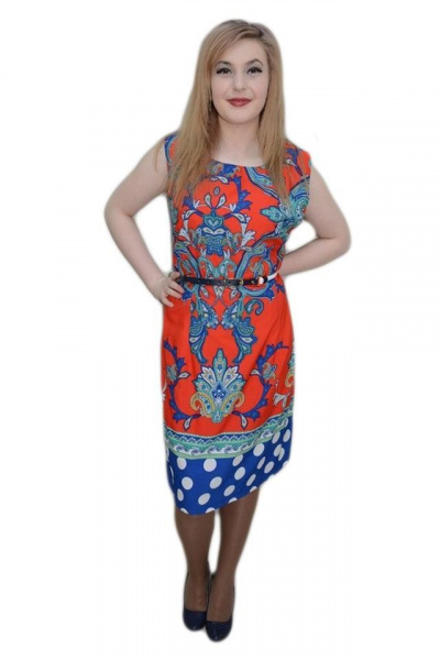 Rochie comoda fara maneca, bleumarin-rosu, cu imprimeuri