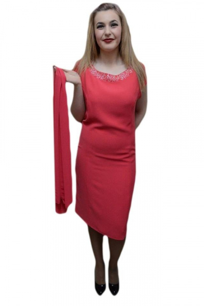 Rochie corai, cu maneca scurta, detalii fine in partea de sus