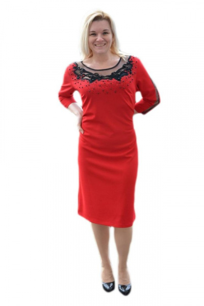 Rochie de ocazie, rosie, cu insertii de margele si strasuri aplicate