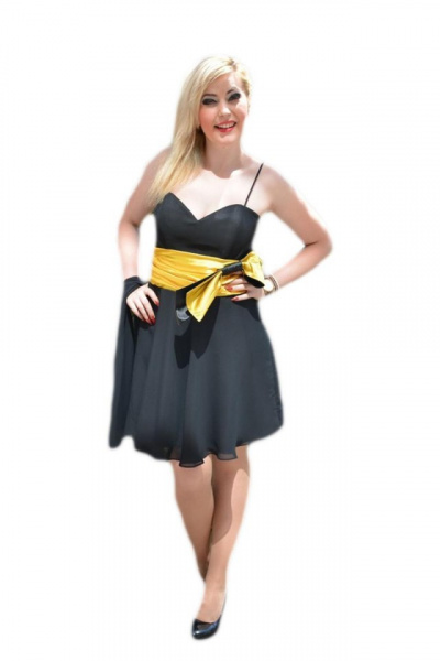 Rochie de seara eleganta, neagra cu insertii galbene deosebite
