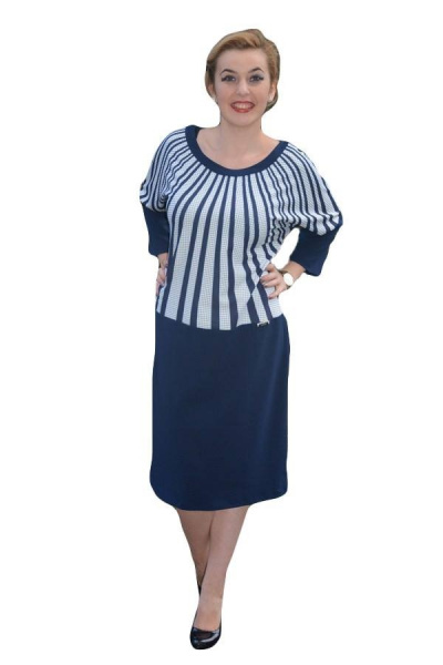 Rochie de zi de culoare bleumarin cu design de dungi oblice