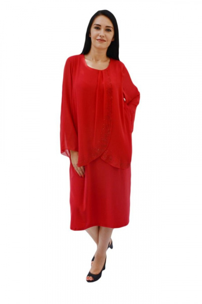 Rochie eleganta de ocazie rosie cu strasuri fine in fata