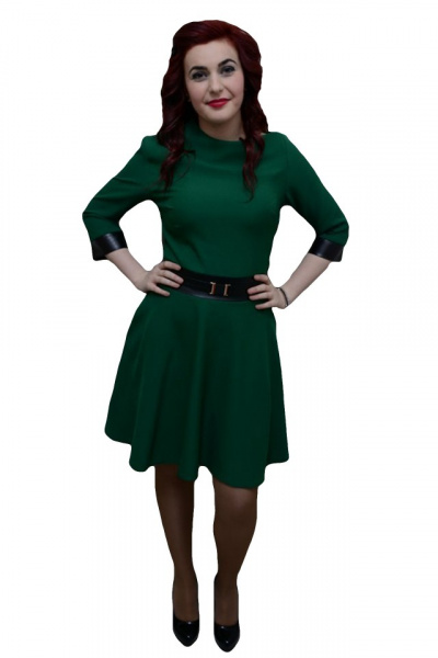 Rochie moderna, de culoare verde, insertii de piele ecologica