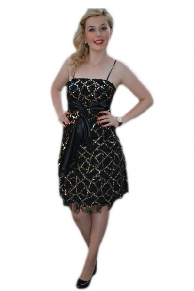 Rochie rafinata, neagra cu inserti de paiete auri