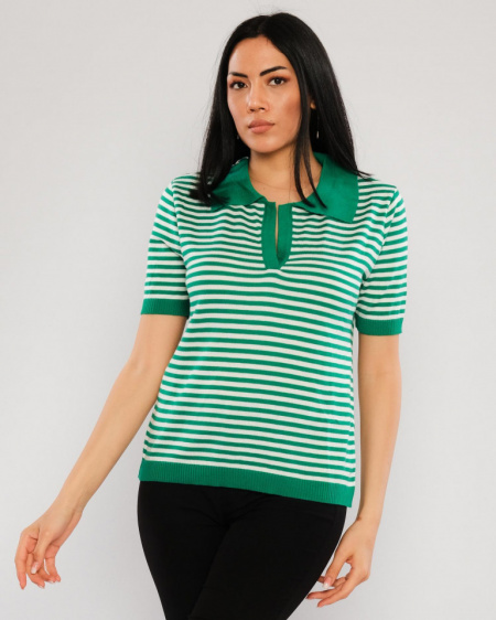 Tricou cu guler si dungi verde