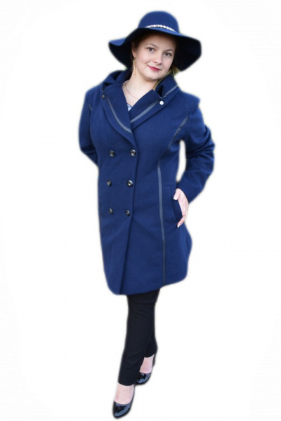 Palton calduros de dama, albastru inchis, model casual-elegant