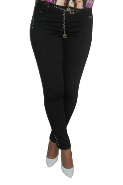 Pantaloni casual, design tip blug, negri, cu detalii argintii