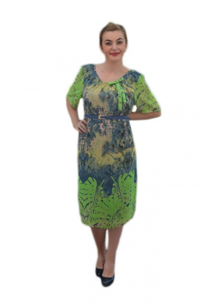 Rochie casual cu maneca scurta, bleumarin cu design verde