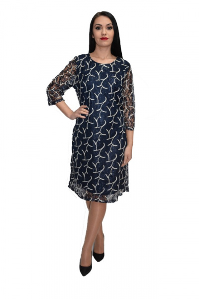 Rochie Cindy cu aplicatii de dantela,nuanat de bleumarin