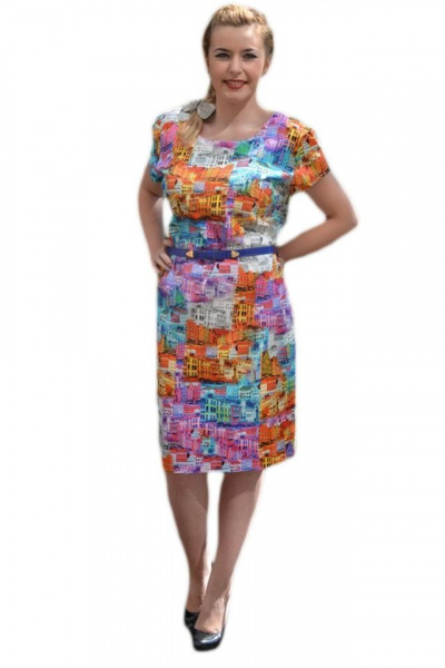 Rochie de vara, masura mare, cu imprimeu rafinat multicolor
