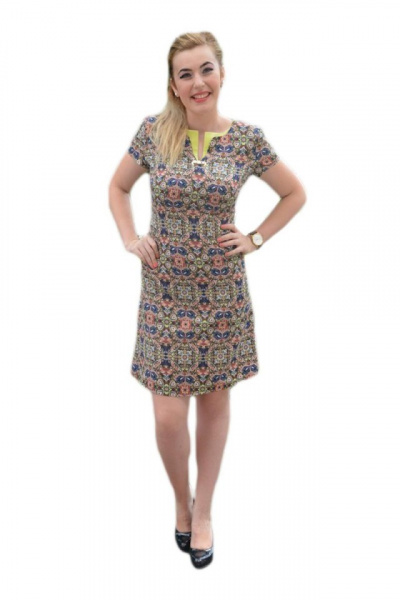 Rochie de zi, multicolora, cu imprimeu abstract si croi deosebit