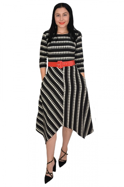 Rochie eleganta Zoey model cu dungi pepit,decolteu la baza gatului,model evazat,nuanta negru