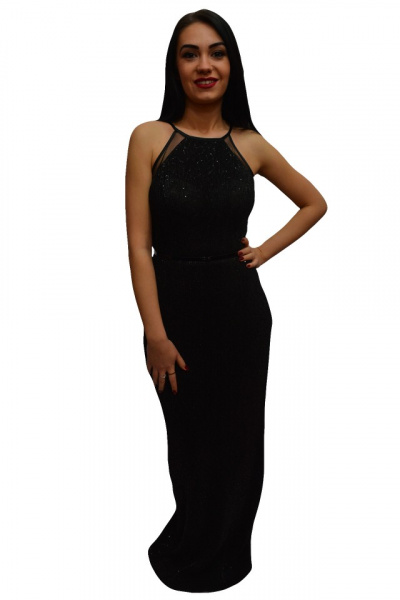 Rochie lunga de ocazie in nuanta de negru cu paiete aplicate