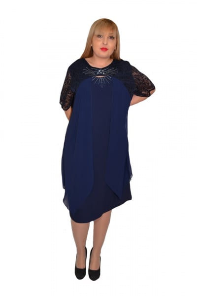 Rochie rafinata Raelynn cu aplicatii de strasuri,nuanata de bleumarin