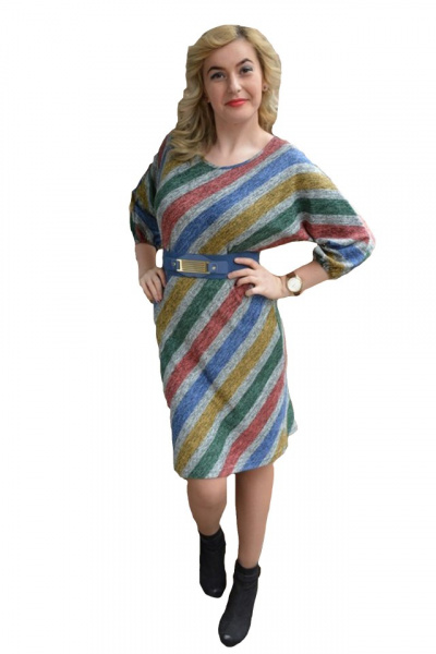 Rochie tinereasca cu design de dungi multicolore, material fin