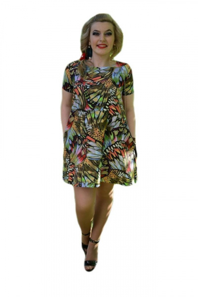 Rochie tinereasca cu design de fluturi multicolore si buzunare