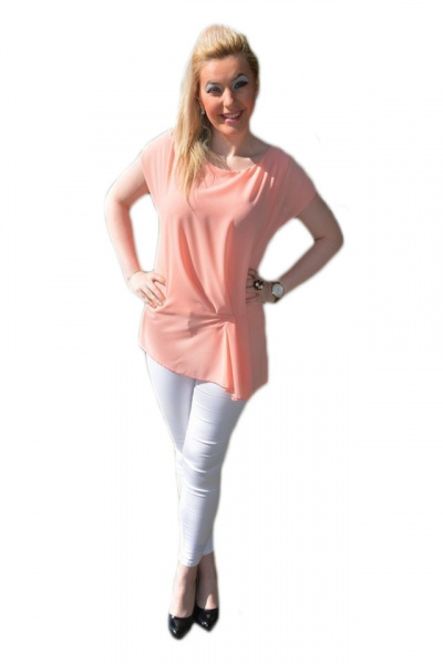 Bluza comoda cu design simplist, de culoare piersica, maneca scurta