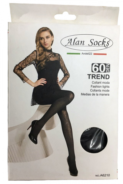 Ciorap elegant de dama, 60 DEN, negru cu cristale argintii aplicate