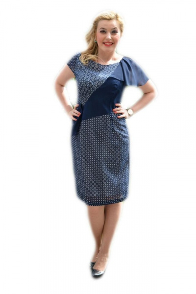 Rochie bleumarin cu imprimeu deiosebit cu alb, de lungime medie