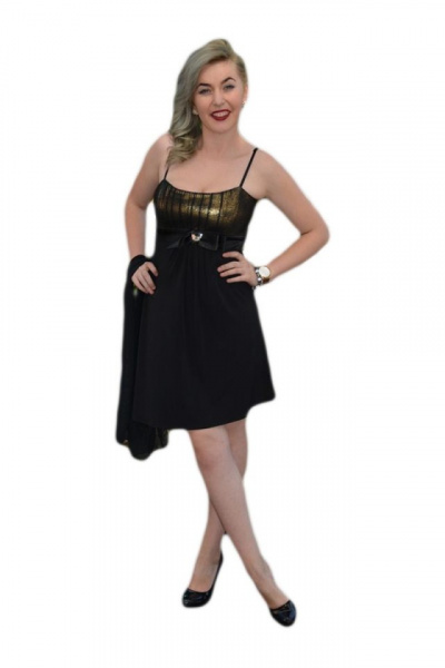 Rochie de banchet, de culoare neagra-aurie, scurta